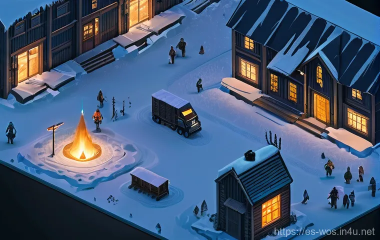 화이트 아웃 서바이벌 초보와 고수의 차이점 - **"Resource Mastery in a Frozen World"**
An intricate, top-down isometric view of a bustling, we...