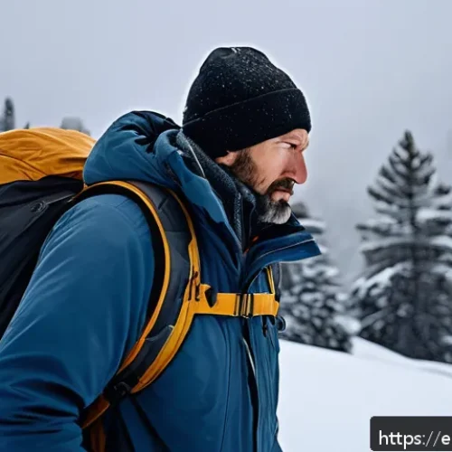 화이트 아웃 서바이벌 개발자 인터뷰 - A tense survival scene set in a dense snowstorm on a frozen mountainous landscape, featuring a rugge...